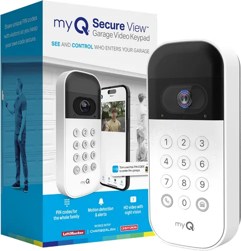Vista 11 de myQ - Teclado inteligente de video para puerta de garaje + kit de adaptador de corriente con cable, con cámara gran angular, códigos PIN