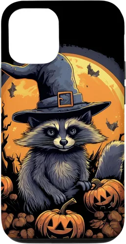 Vista 26 de iPhone 16 Raccoon Witch Hat Pumpkins Halloween Costume Case