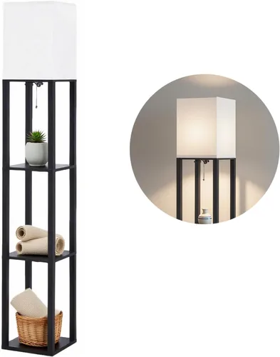 Vista 10 de Lámpara de pie con estantes, moderna lámpara de estante cuadrada con pantalla blanca, lámpara de pie de esquina para sala de estar, dormitorio