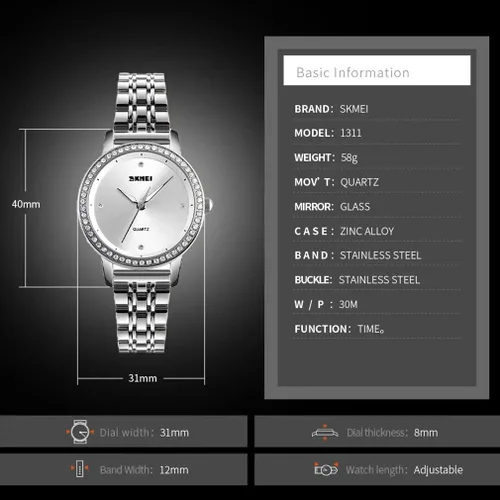 Vista 6 de SKMEI Watches for Women Ladies Simple Diamond Stainless Luxury Fashion Waterproof Dress Casual Analog Quartz Wife Girls Gifts Female Rose Gold Wrist