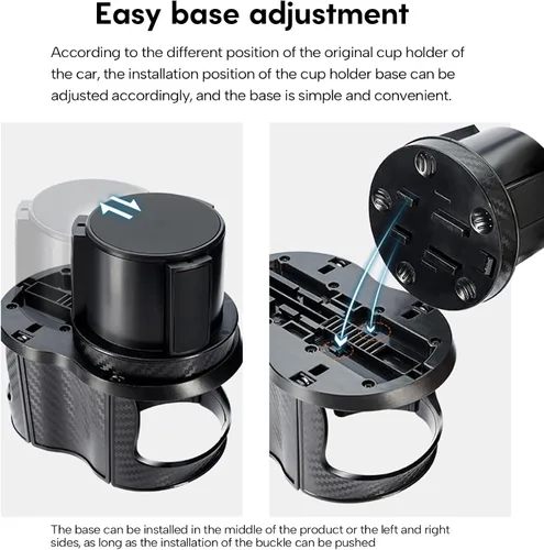 Vista 7 de Adaptador expansor de portavasos para automóvil 2 en 1 con base ajustable, soporte giratorio para bebidas