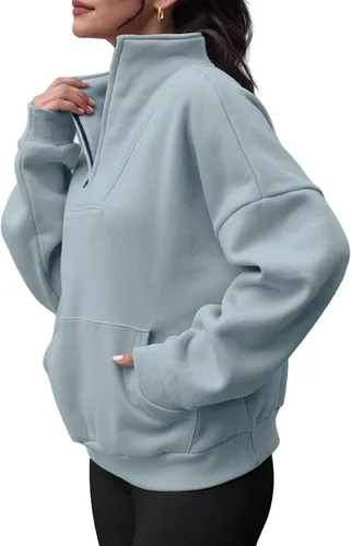 Vista 4 de Trendy Queen Sudaderas con media cremallera para mujer, sudaderas con capucha de gran tamaño, suéteres de otoño 2023 Y2K ropa de invierno