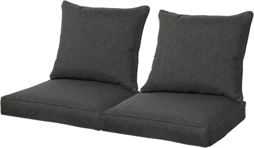 Vista 8 de QILLOWAY Juego de cojines de poliéster para sillas de exterior, cojines de exterior para muebles de patio, todo tipo de clima. Gris carbón/negro