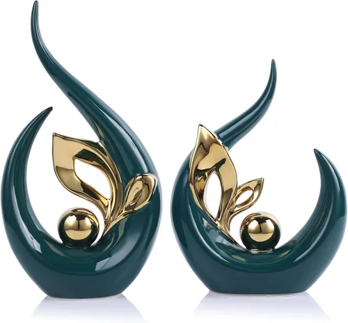 Vista 8 de Esculturas abstractas de oro negro de 9.4 pulgadas de alto, decoración del hogar, estatua de arte de cerámica genial para poner en estantes