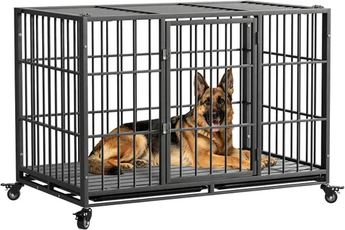 Vista 9 de Snuowu - Jaula para perros de alta resistencia de 42 pulgadas, perrera indestructible para perros grandes
