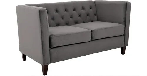 Vista 3 de Container Furniture Direct Muebles clásicos con capitoné y modernos para sala de estar, sofá universitario con relleno, cómodo sofá biplaza de Gris