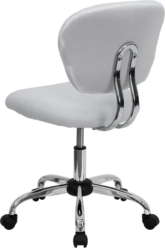 Vista 7 de EMMA + OLIVER Silla de oficina giratoria de malla blanca con respaldo medio con base cromada Blanco