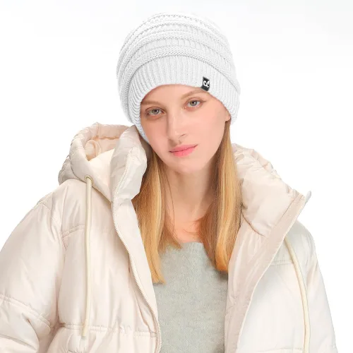Vista 2 de C.C Winter Oversized Beanie Hat with Fuzzy Lining – Thick Knit Thermal Beanie for Cold Weather, Soft Warm Fleece Lined Cap