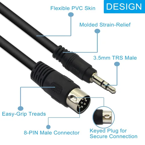 Vista 5 de Cable DIN de 8 pines a 0.138 in, conectores DIN de 8 pines macho a conector TRS macho de 0.138 in, cable convertidor de enchufe estéreo para cable