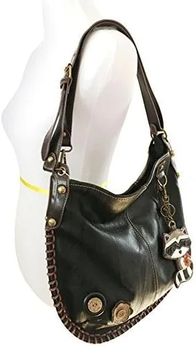 Vista 6 de Chala Bolsos de mano, estilo casual, suave, con hombro grande o bolso cruzado con llavero, color azul marino, Búho