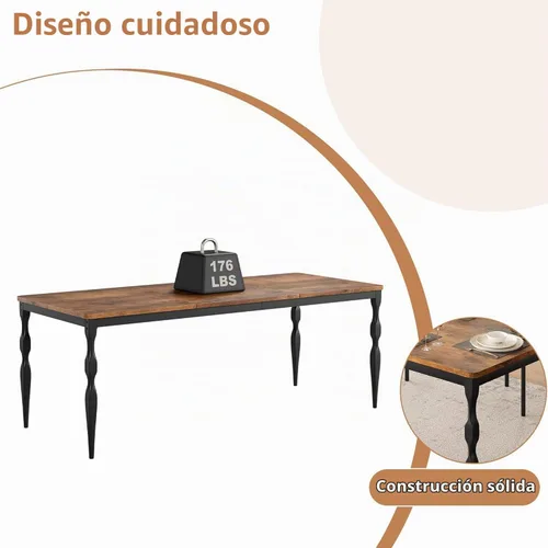 Vista 5 de IDEALHOUSE Mesa de comedor de granja rectangular de 78 pulgadas para 6-8 personas, mesa de cocina de madera con patas resistentes, mesa de cocina