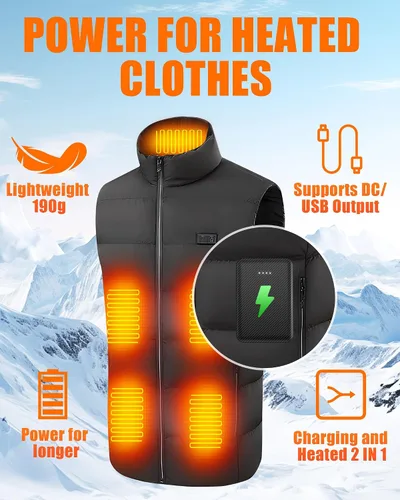 Vista 7 de CYCYHEAT Paquete de 2 baterías de 10000 mAh para chaleco calefactado, chaqueta, abrigo, pantalones y ropa interior de calefacción, paquete