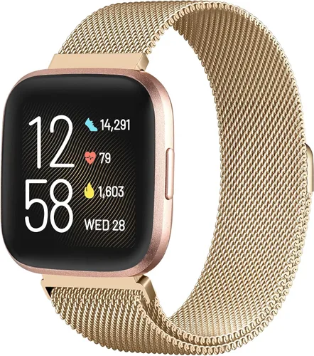 Vista 13 de Bandas de metal compatibles con reloj inteligente Fitbit Versa/Versa Lite/Versa 2 para mujeres y hombres, correa de repuesto de malla de acero Negro