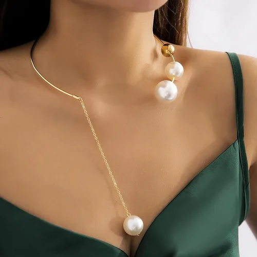 Vista 6 de Collar de perlas para mujer, gargantilla abierta de perlas, collar con colgante de perlas para niñas, collar de perlas para joyería de boda, regalo