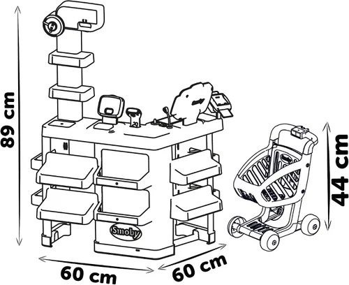 Vista 4 de Smoby - Supermercado, carrito de compras para niños incluido, báscula mecánica, funciones electrónicas y 42 accesorios para una experiencia