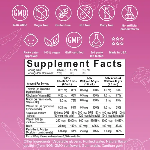 Vista 5 de Nuvamin - Gotas de complejo B liposomal líquido para niños, bebés y adultos, 2 onzas líquidas (2.0 fl oz), 120 porciones diarias. B1, B2, B3, B5