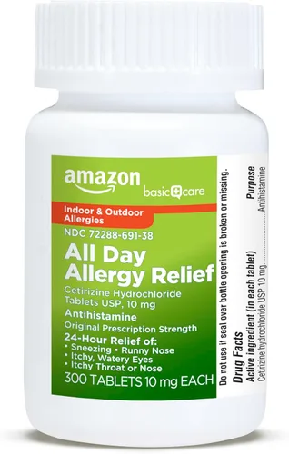 Vista 6 de Amazon Basic Care - Pastillas All Day Allergy de 10 mg de diclorhidrato de cetirizina, antihistamínico, 300 comprimidos