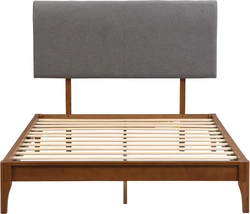 Vista 8 de Harper & Bright Designs Marco de cama de plataforma de bambú de tamaño matrimonial, cama de plataforma de madera de bajo perfil con cabecero, sin