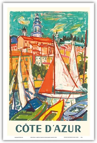 Vista 12 de Côte D'Azur - Menton France - Póster de viaje vintage por Roger Marcel Limouse c.1965 - Impresión artística maestra (sin marco) 6 x 9 pulgadas