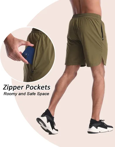 Vista 2 de CANGHPGIN Pantalones cortos de entrenamiento para hombre de 7 pulgadas, ligeros, paquete de 2 pantalones cortos de baloncesto con bolsillos