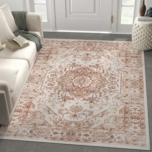 Vista 10 de Jinchan - Alfombra para entrada de 2 x 3 pies, alfombra de área lavable para interiores, tapete con medallón floral, pequeño, antideslizante