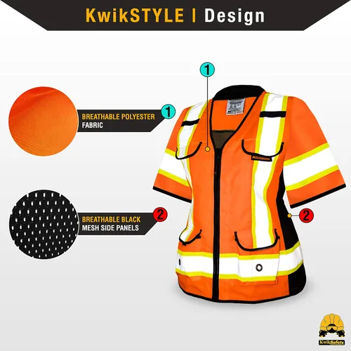 Vista 2 de KwikSafety - Charlotte, NC - Chaleco de seguridad GODMOTHER Clase 3 para mujer - Ajuste holgado - Equipo de trabajo reflectante conforme a ANSI OSHA