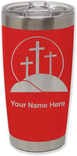 Vista 26 de LaserGram Vaso aislado al vacío de 20 onzas, cruz de calvario, grabado personalizado incluido (negro)