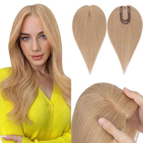 Vista 17 de Hairro Toppers de cabello humano 100% real para mujeres sin flequillo, postizos de cabello real con clip, base de seda transpirable para cubrir