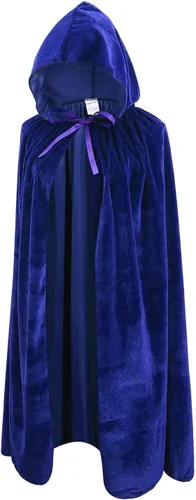 Vista 2 de OurLore Capa de terciopelo con capucha unisex para niños, disfraz de Halloween y Navidad Azul