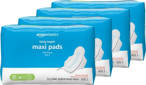 Vista 13 de Amazon Basics Almohadillas largas gruesas con alas para períodos, absorción regular, sin perfume, tamaño 1, 36 unidades (anteriormente Solimo)