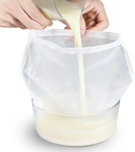 Vista 3 de Bolsa de leche de nueces para colar, colador fino reutilizable sin BPA, gasa sin blanquear, colador de yogur, filtro de jugo y filtro de café frío