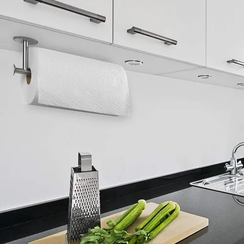 Vista 6 de Soporte de pared para toallas de papel, soporte para toallas de papel para debajo del gabinete, antioxidante, se monta en pared o gabinete, vertical