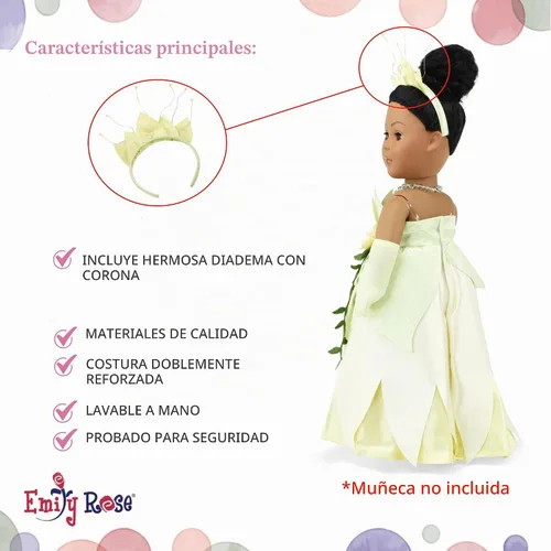 Vista 4 de Emily Rose Ropa de muñeca de 18 pulgadas, vestido de princesa de 5 piezas, vestido de disfraz de Halloween y accesorios con corona, collar, guantes