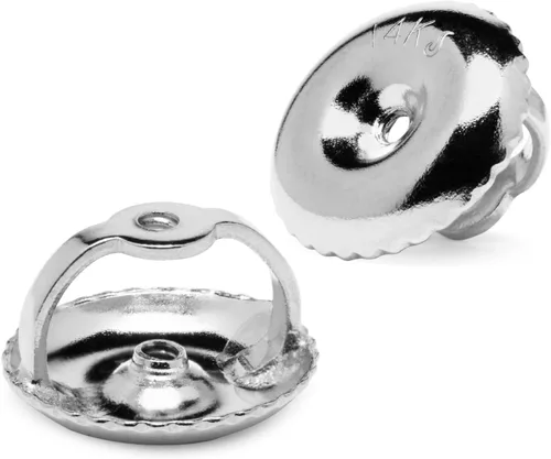 Vista 14 de Everyday Elegance Pendientes sólidos de oro blanco de 14 quilates con dos piezas de repuesto para parte trasera de arete Tornillo roscado
