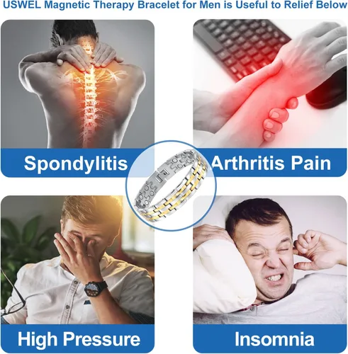 Vista 4 de Pulsera de terapia magnética antiestrés para hombre, pulseras magnéticas para artritis y túnel carpiano para hombres Pulsera reafirmante corporal
