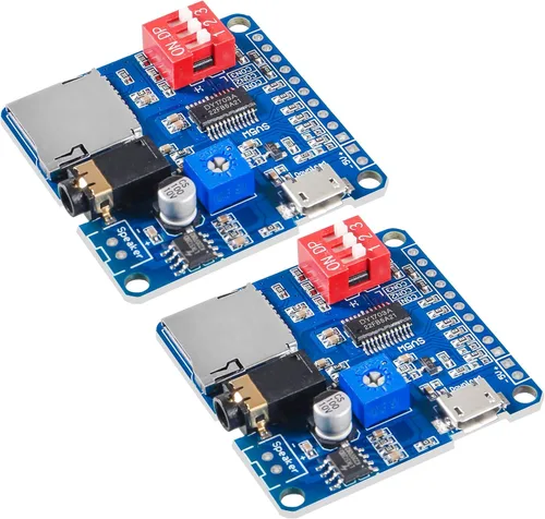 Vista 7 de 2 unids placa de módulo de reproducción de voz reproductor de MP3 Módulo de voz de música, 5W 64MBit Flash Serial Control SD/TF Tarjeta IO