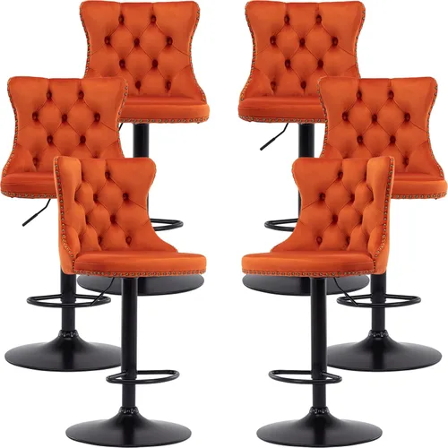 Vista 30 de Juego de 2 taburetes de bar modernos de terciopelo para mostrador, taburetes de bar giratorios ajustables con respaldo, sillas de isla de cocina