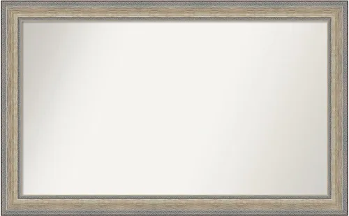 Vista 325 de Amanti Art Espejo de baño plateado para sobre el fregadero, 28 x 37 pulgadas, elegante espejo rectangular de peltre cepillado, marco de madera