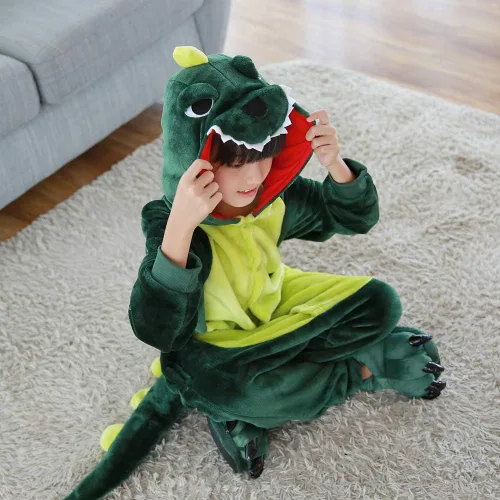 Vista 2 de Kids Dinosaur Onesie Pajamas Halloween Costume Child Christmas Cosplay Pyjama Plush Fleece Sleepwear