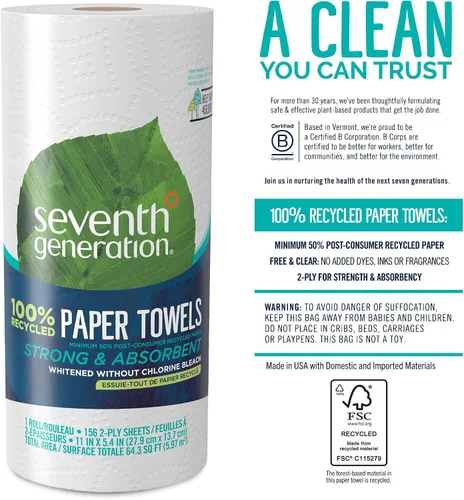 Vista 7 de Seventh Generation Toallas de papel, 100% papel reciclado, 2 capas, 1 rollo (el embalaje puede variar)