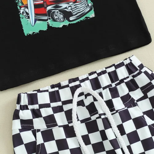 Vista 15 de Ropa de bebé niño sin mangas + pantalones cortos con estampado a rayas con bolsillos, 2 piezas de trajes de verano