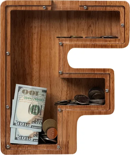 Vista 94 de Alcancía para niños y niñas, alcancía de madera con letra grande del alfabeto con inicial A, banco de monedas, regalos divertidos para cumpleaños