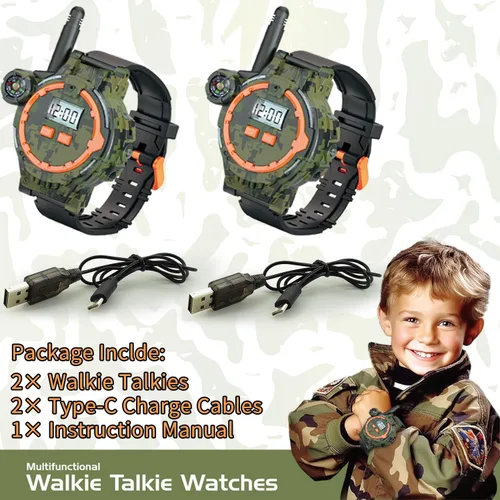 Vista 6 de Walkie Talkie recargable para niños, radio bidireccional Walky Talky con linterna, juego para exteriores, interfono, juguete y regalos para niños