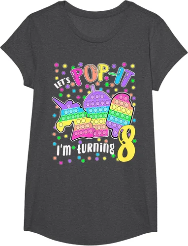Vista 80 de Let's Pop-it I'm turning 8 Colorful 8th Birthday - Camiseta para niña, Negro