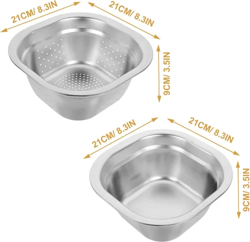 Vista 4 de Zerodeko Juego de cuencos de acero inoxidable para fregadero de cocina cuadrado, cesta de almacenamiento de metal, gran capacidad, fruta, verduras