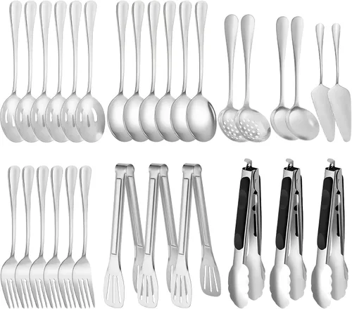 Vista 20 de Juego de 20 utensilios para servir, utensilios completos de acero inoxidable para bufé de catering para barbacoas de verano, parrillas, picnic