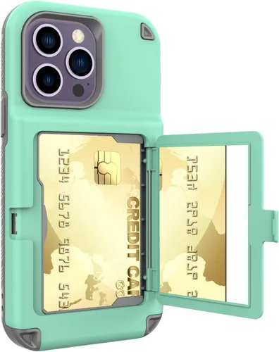 Vista 12 de Funda compatible con iPhone 14 Pro Max con espejo con tarjetero y soporte para tarjetas, bonita funda de lujo con espejo de maquillaje a la moda