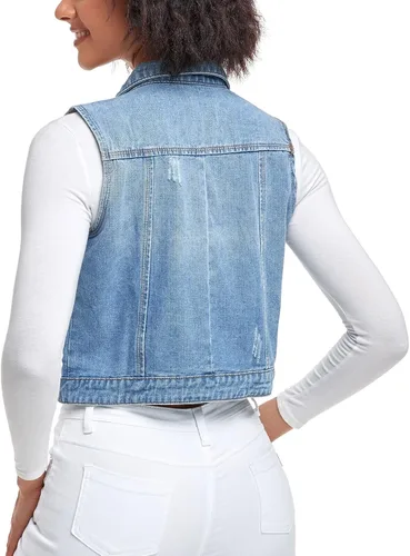 Vista 4 de Xeoxarel Chaleco de mezclilla para mujer, chaqueta vaquera sin mangas (XS-XXL)