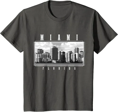 Vista 33 de Miami Skyline Florida Pride Vintage Miami Camiseta, Negro