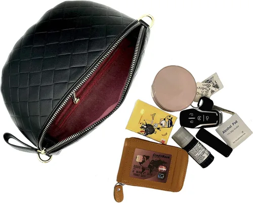 Vista 2 de BELLSPIN Riñonera cruzada para mujer, bolsa de hombro acolchada, piel vegana con correa de cadena dorada